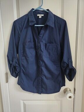 Croft & Barrow Womens Navy Button-Front Casual Shirt